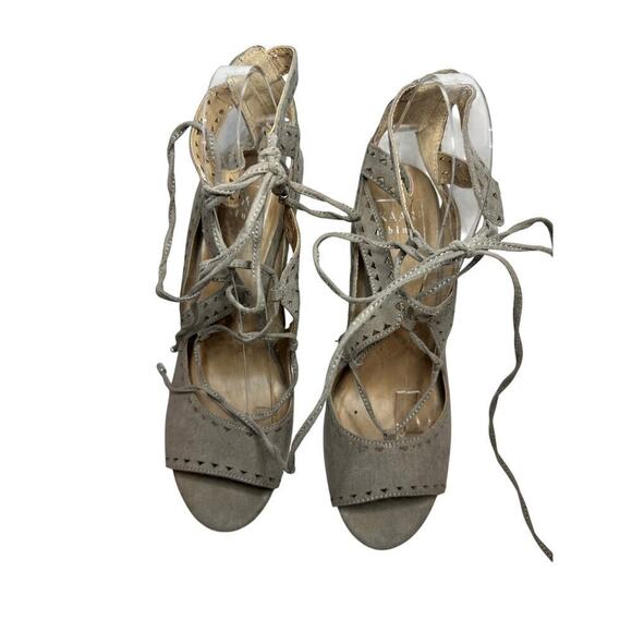 Kaari Size 7.5 Hannah Open Toe Lace Tie Up Cutout Heel Sandal Gray Vacation Boho - Picture 4 of 11